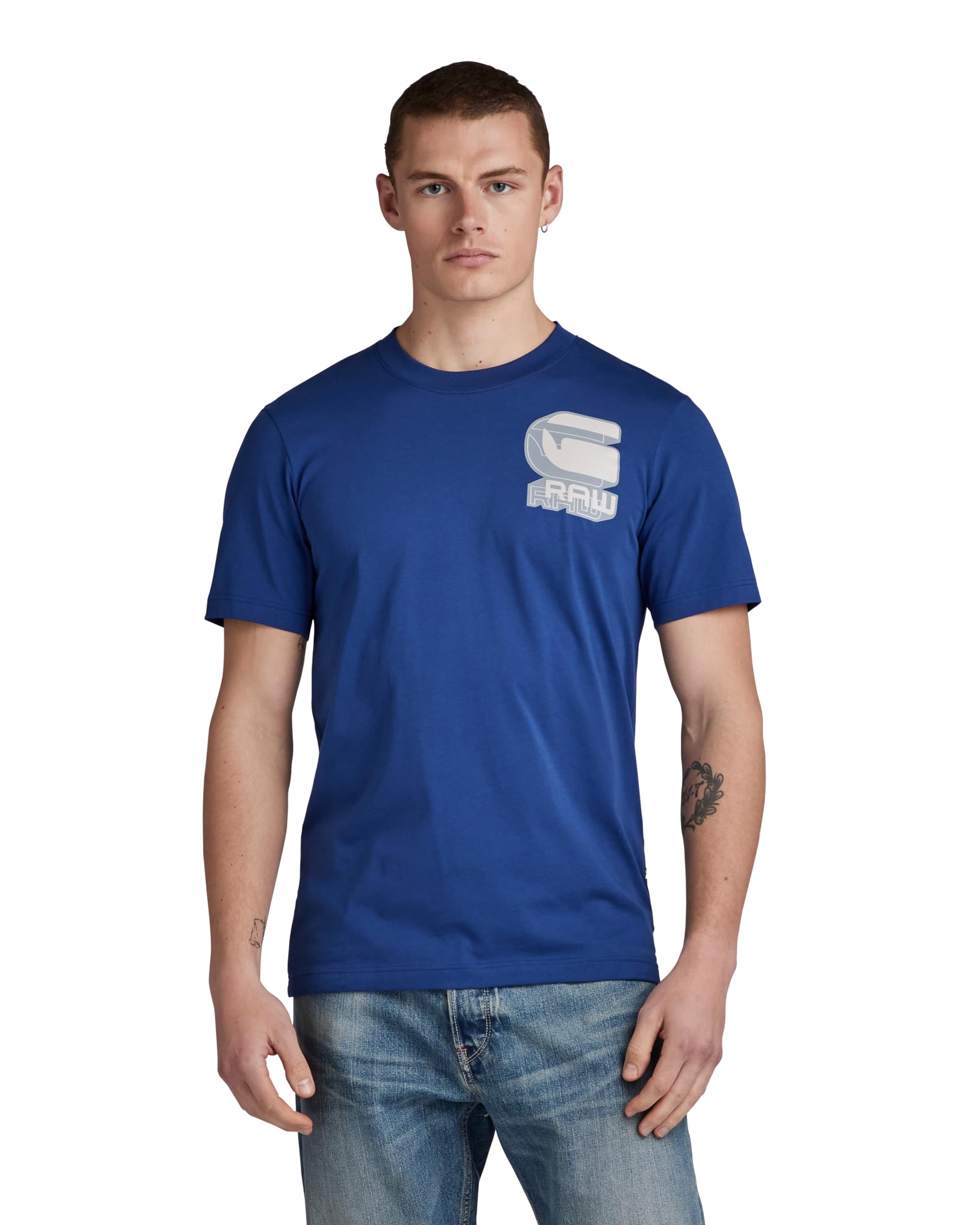 G-Star Men's Blue (Ballpen Blue D23901-336-1822) Shadow Graphic Slim T-Shirt, L