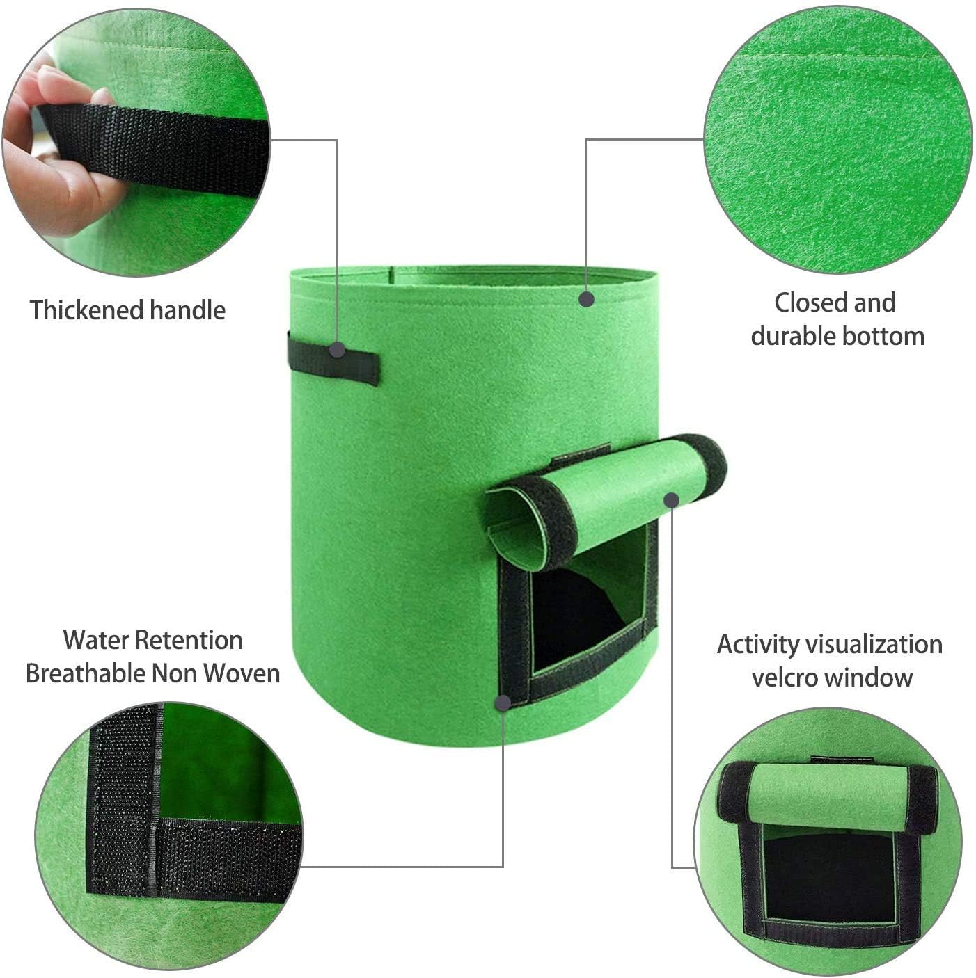 10 Gallon Potato Grow Bags, 2 Pack Planter Bags Breathable Non-Woven Fabric Grow Pot Garden Heavy Duty Plant growing Bags with Handles and Access Window Green