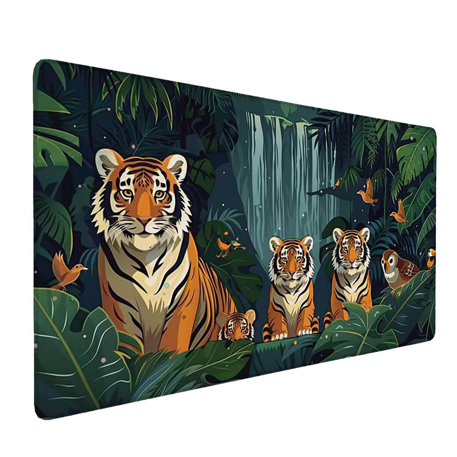 Gamingowa podkładka pod mysz, 1200 x 600 mm, XXL, przedłużona, duża podkładka pod mysz, szyte krawędzie, antypoślizgowa gumowa podstawa, ochrona do domowego biura, na prezent (leśny tygrys) Z740