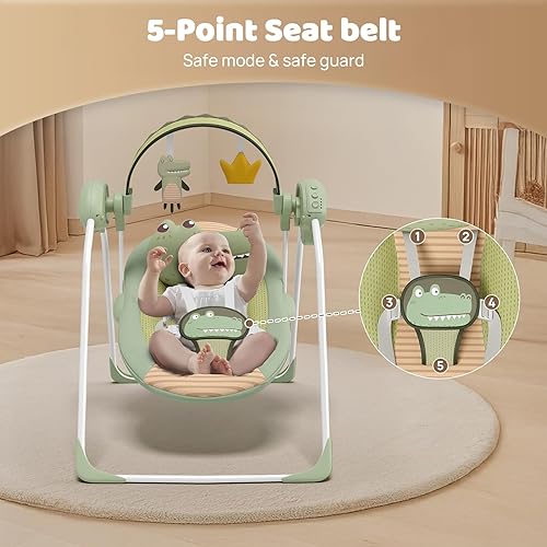 Miniatura 7 de Columpios de bebé para bebés, columpio portátil con velocidad adaptable, música y temporizador, columpio infantil para bebés de 0 a 9 meses, 6 a 20