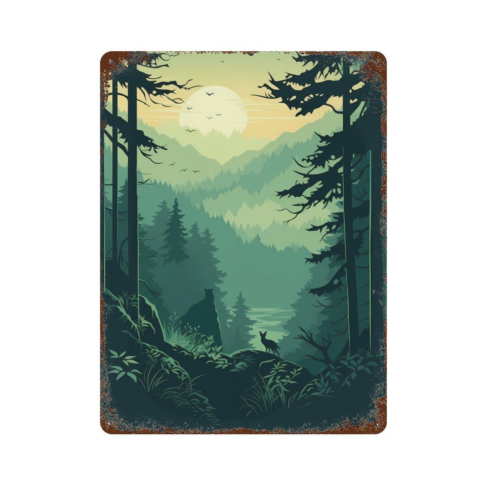 Forest Life Vintage Wall Sign 15.7"x11.8", Rust Effect Metal Decor for Farmhouse, Kitchen And Entryway Decor
