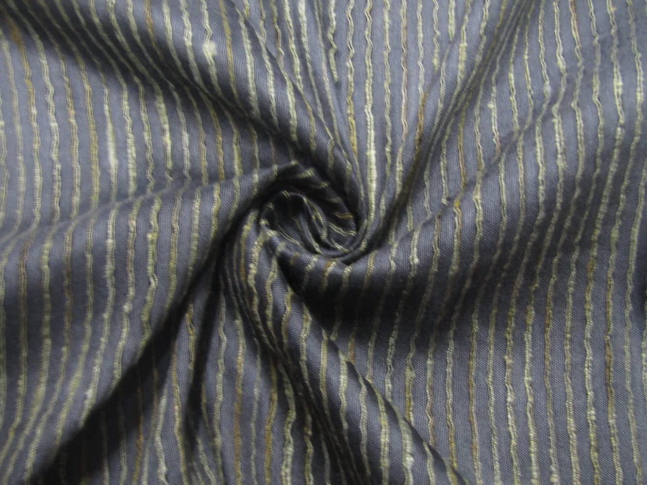 FabricFactory Art Tussar Silk x Gicha Navy Blue with Gold Stripes 44" Wide