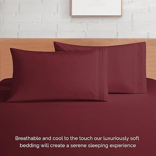 Vista 267 de Elegance Linen® - Juego de sábanas de 4 piezas, resistente a las arrugas, 1500 hilos, ultrasuaves, esquinas tipo bolsillos profundos de hasta 16