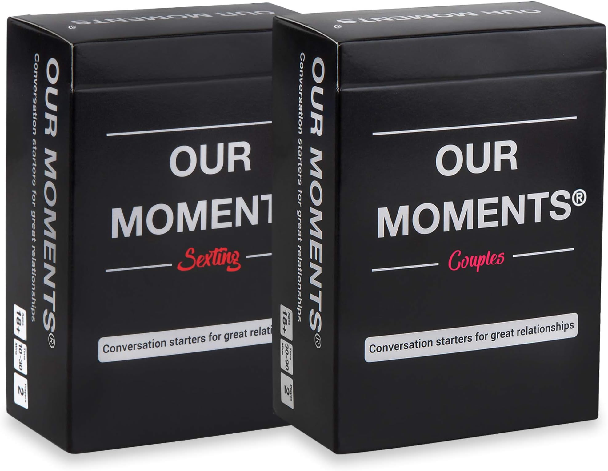 OUR MOMENTS Love Bundle: 100 Thought Provoking Conversation Starters for Couples and 100 Messages to Text to Your Partner to Spice Up Your Relationship - (2 Decks: Couples + Texting)