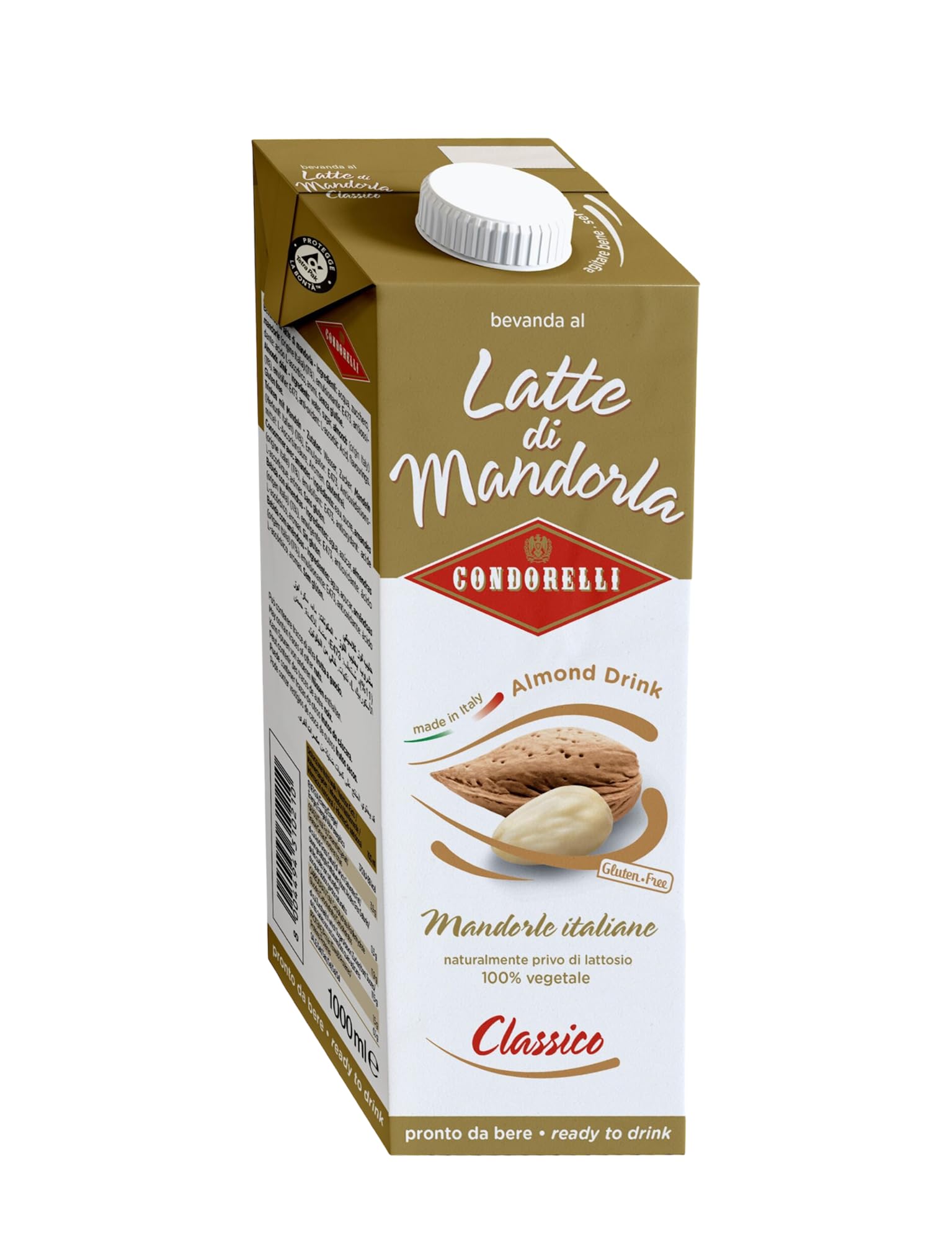 6X Condorelli Bevanda al Latte di Mandorla Classico con Mandorle Italiane Brik 1000ml - Senza Lattosio [CAIYA® BOX da 6 Confezioni]
