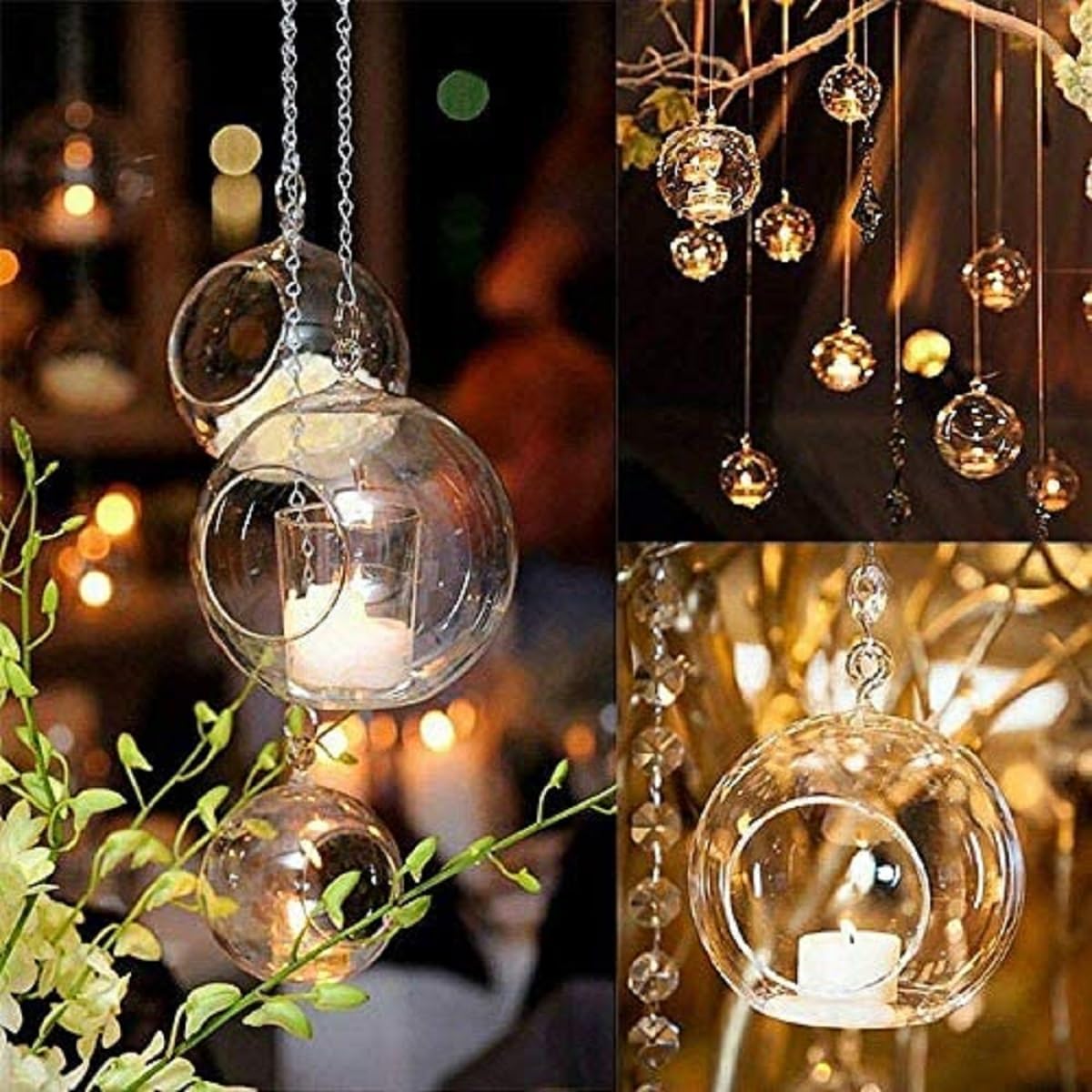 CraftfryGlass Hanging Planter Tea Light Candle Holder for Party, Home Decor, Wedding, Living Room Pack of (2)