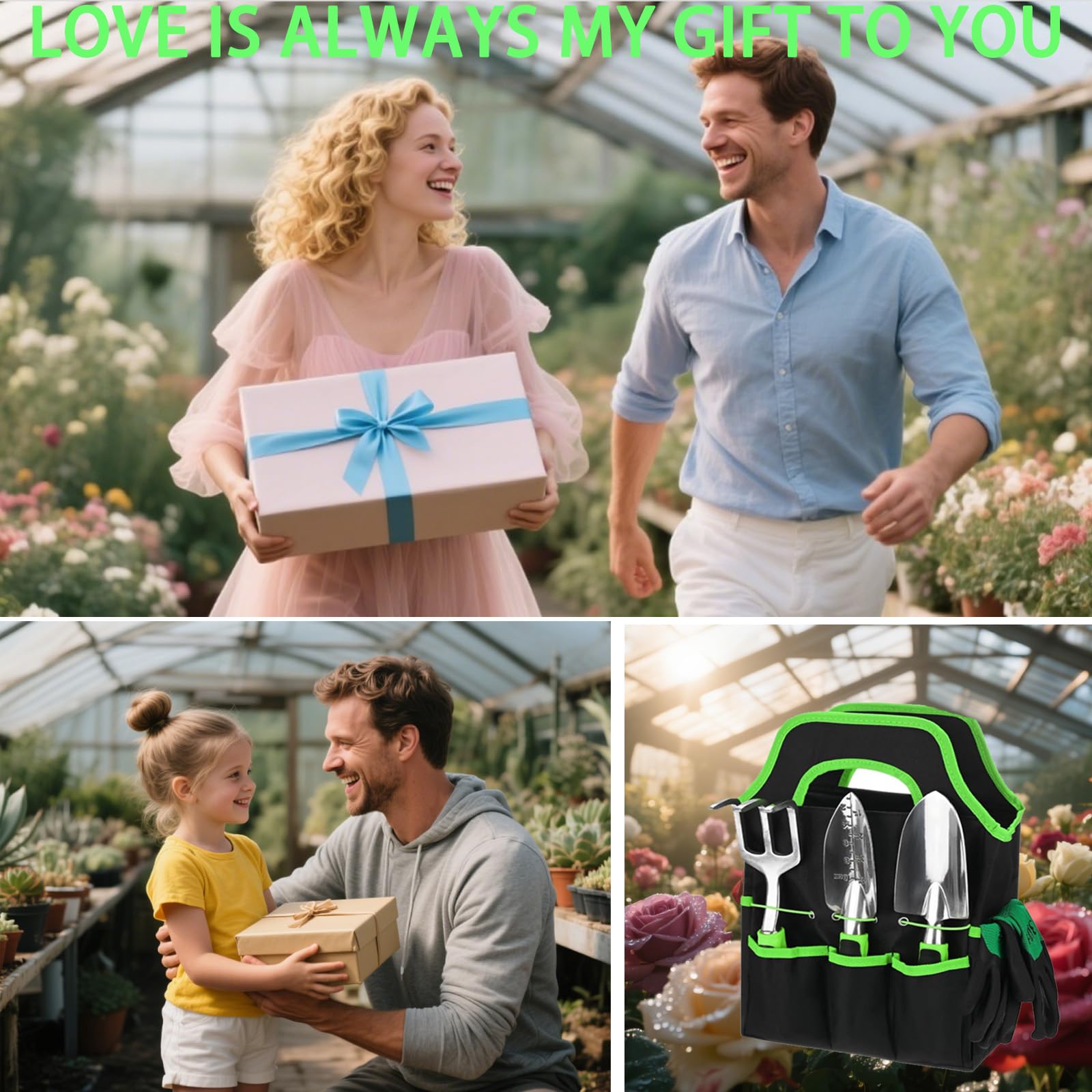 Herramientas de jardín, juego de 7 herramientas manuales de jardinería, juego de regalo de aleación de aluminio ligero a prueba de óxido con bolsa de almacenamiento duradera, mango ergonómico