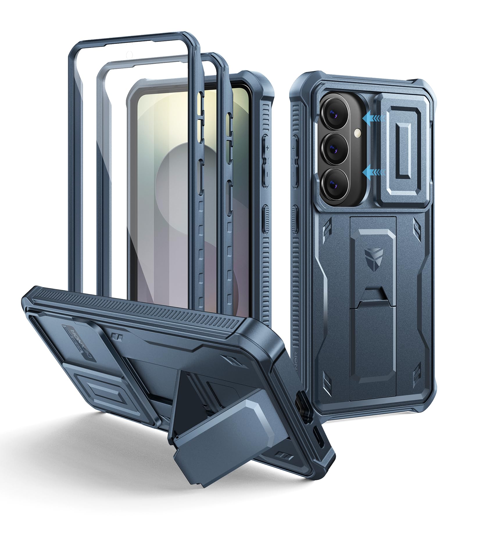 Dexnor for Samsung Galaxy S26 Case with Upgraded Slide Camera Cover &amp; 2 Front Frames &amp; Built-in Screen Protector &amp; Kickstand, Heavy-Duty Rugged Case Full-Body Protective Cover(2026),6.3",Navy Blue