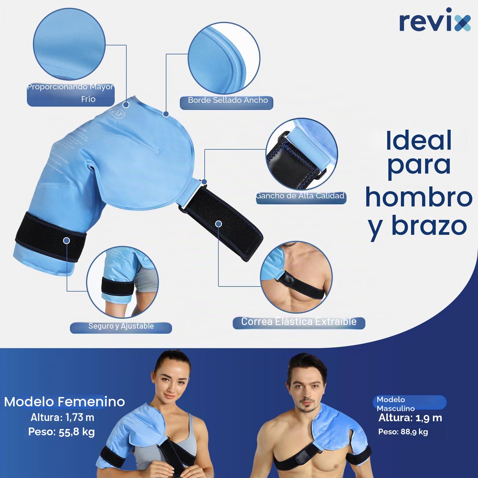 REVIX Bolsa de hielo de hombro XL para manguito rotador, envoltura fría reutilizable de gel para lesiones y cirugía, forro de felpa suave, flexible y de larga duración