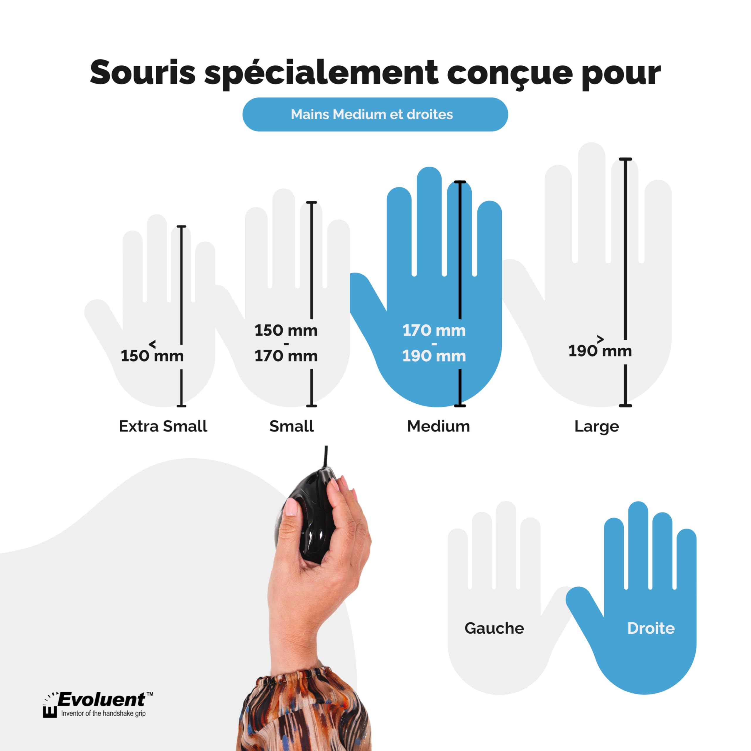 Evoluent Souris Filaire Verticale Standard pour droitier Noir VMOUSSTDR