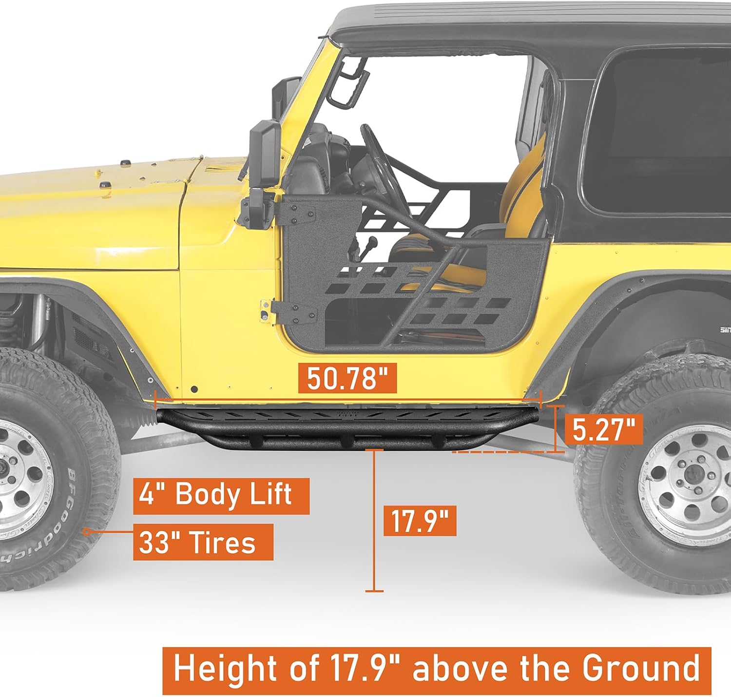 u-Box Wrangler TJ Rock Guards Running Board Side Step Armor for 1997-2006 Jeep Wrangler TJ - 5.27-inch Drop Down Tubular Rocker Rails