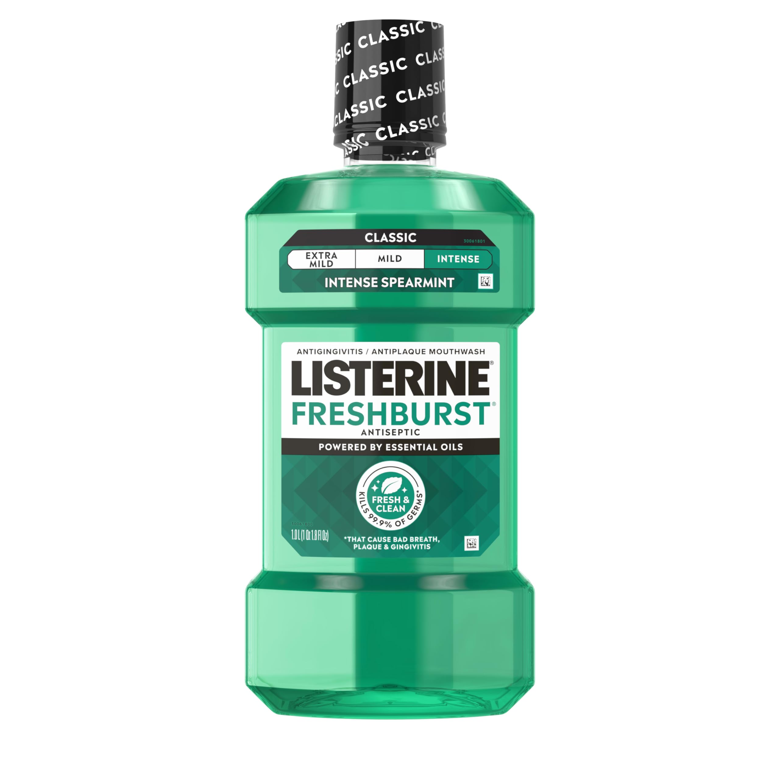 Freshburst Intense Antiseptic Mouthwash for Bad Breath, Kills 99.9% of Germs That Cause Bad Breath & Fight Plaque & Gingivitis, ADA Accepted Mouthwash, Intense Spearmint, 1 L