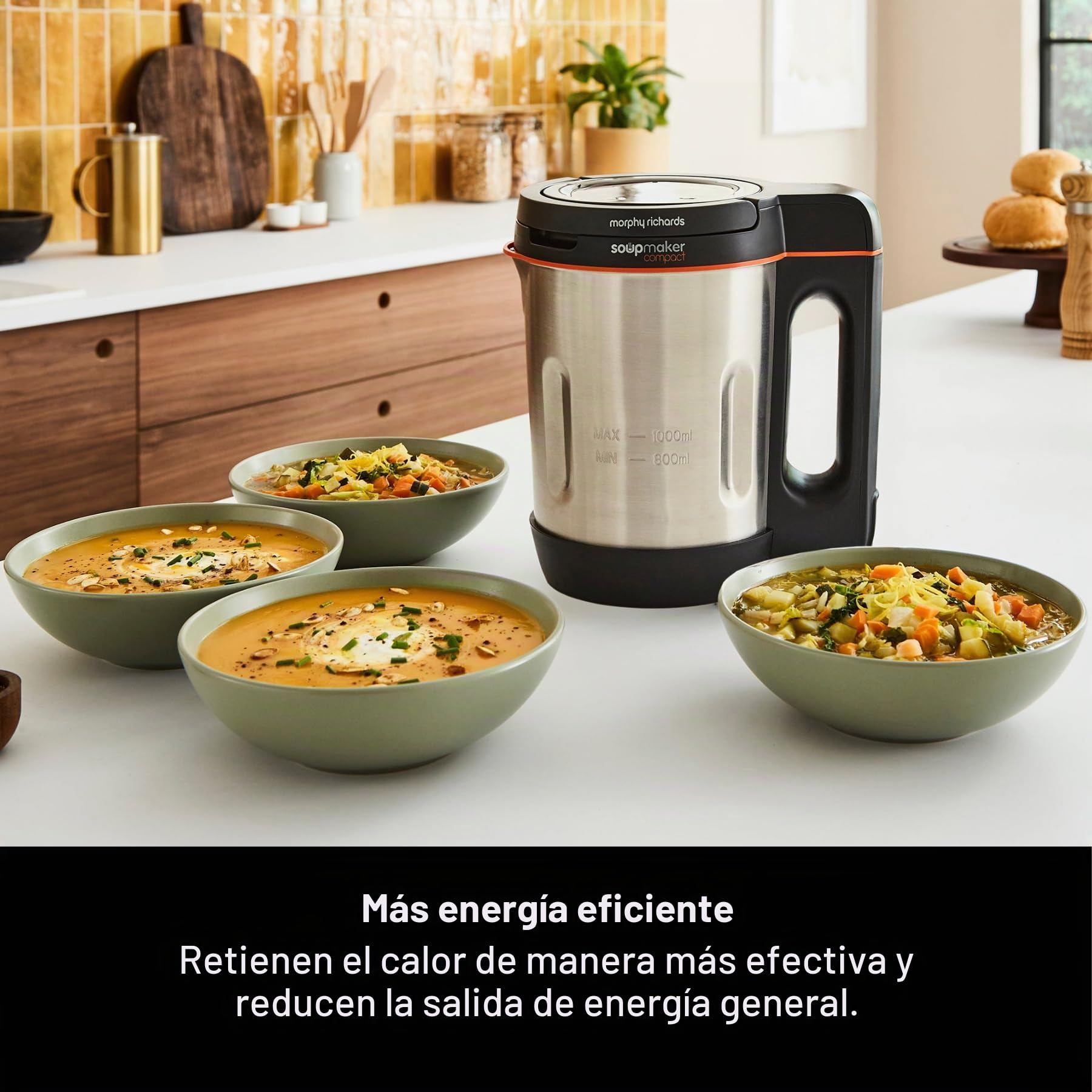 Morphy Richards Máquina para hacer sopa compacta 501021 de acero inoxidable, 1 litro, 900 W