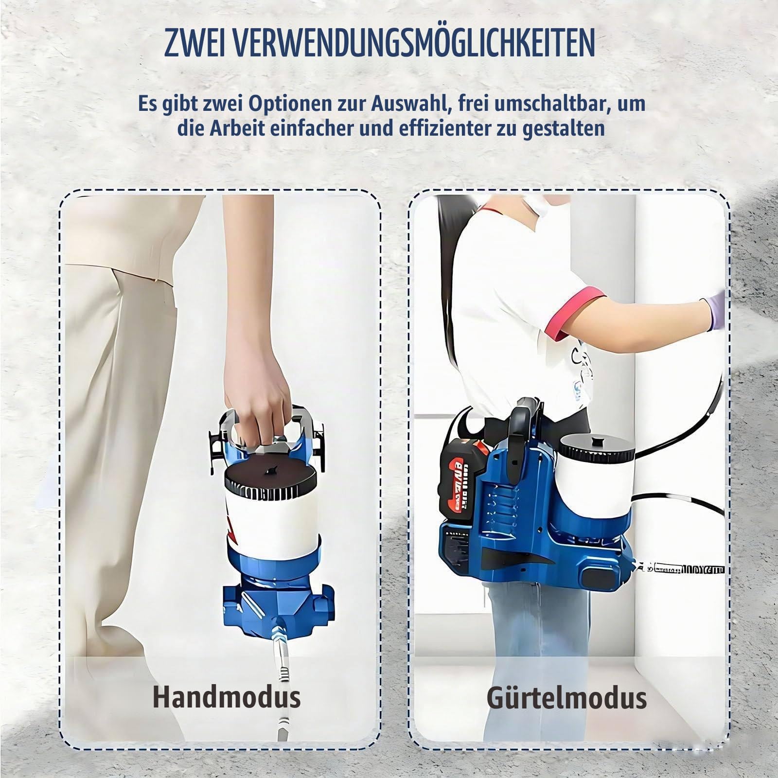 1,2-l-Airless-Farbspritzgerät, 750-W-Farbspritzpistole 12,5 MPa, 6-stufig Einstellbarer Druck, mit Zwei 21-V-Batterien und 1,80 m Schlauch, 2 l/min Durchflussrate, für Wände und Dä 2battery