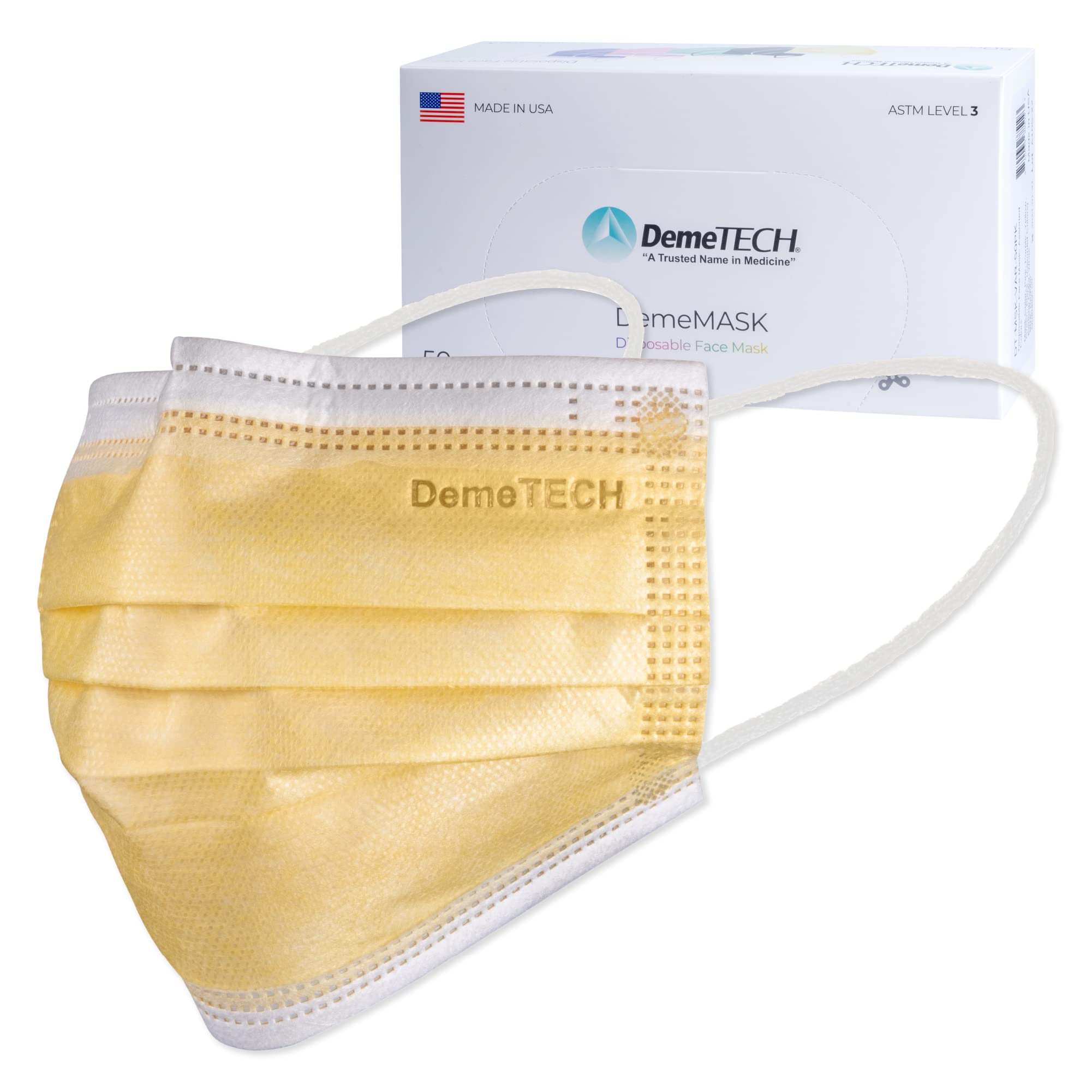 DEMETECHASTM Level 3 Protective 3-Layer Face Mask, Ear-Loop Style, Small Face Mask, 50 Pieces