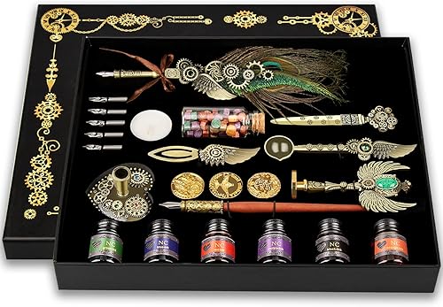 NC Juego de Tinta de Pluma de Plumilla, Juego de Pluma de Caligrafía de Pluma, Juego de Sello de Lacre, Regalo del Día de San Valentín para Amantes