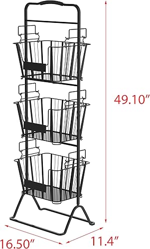 Miniatura 3 de oceanstar Soporte de cesta de almacenamiento de alambre de metal de 3 niveles con cestas extraíbles - Negro