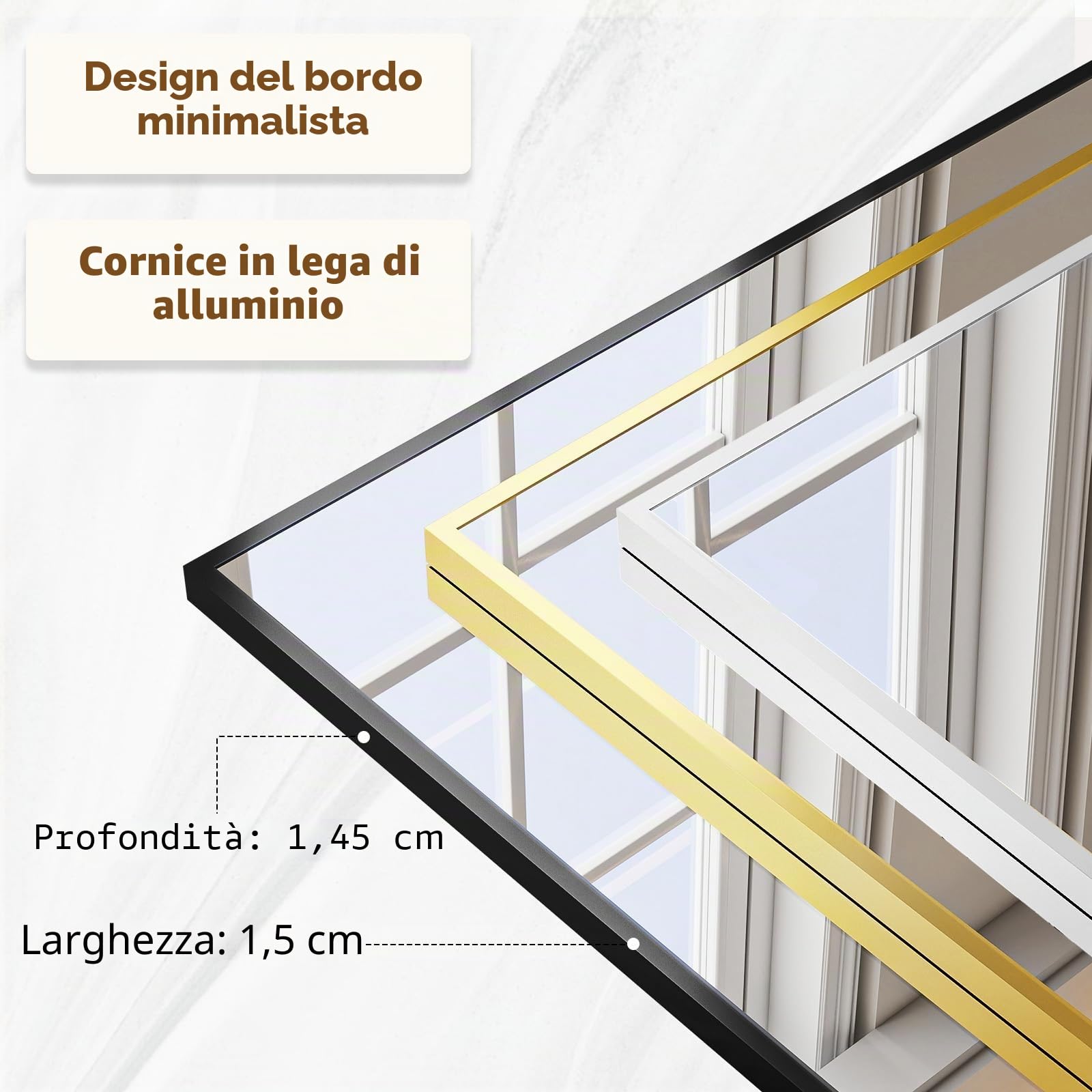 BEAUTYPEAK Specchio intero 150 x 40 cm, specchio da pavimento e specchio da parete con telaio in alluminio, vetro Shatterproof per riflessi senza distorsioni, bianco