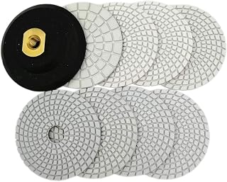 SHDIATOOL 4 -Inch Diamond Wet Polishing Pads Set of 8Pcs Plus A Rubber Backer for Marble Granite Stone