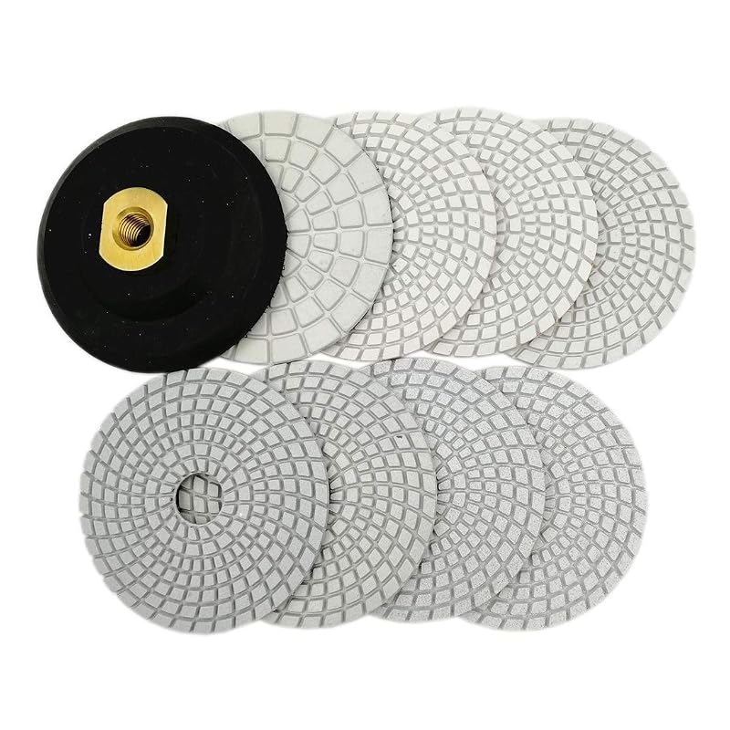 Kit de boinas diamantadas SHDIATOOL para polimento úmido de pedras, 10,2 cm, grãos 50 a 3000 com suporte de borracha, 8 peças