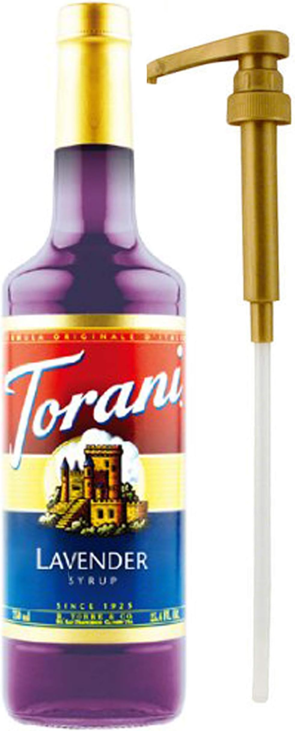Torani Lavender Syrup, 25.4 Ounce Single Glass Bottle Plus 1 Torani Syrup Pump