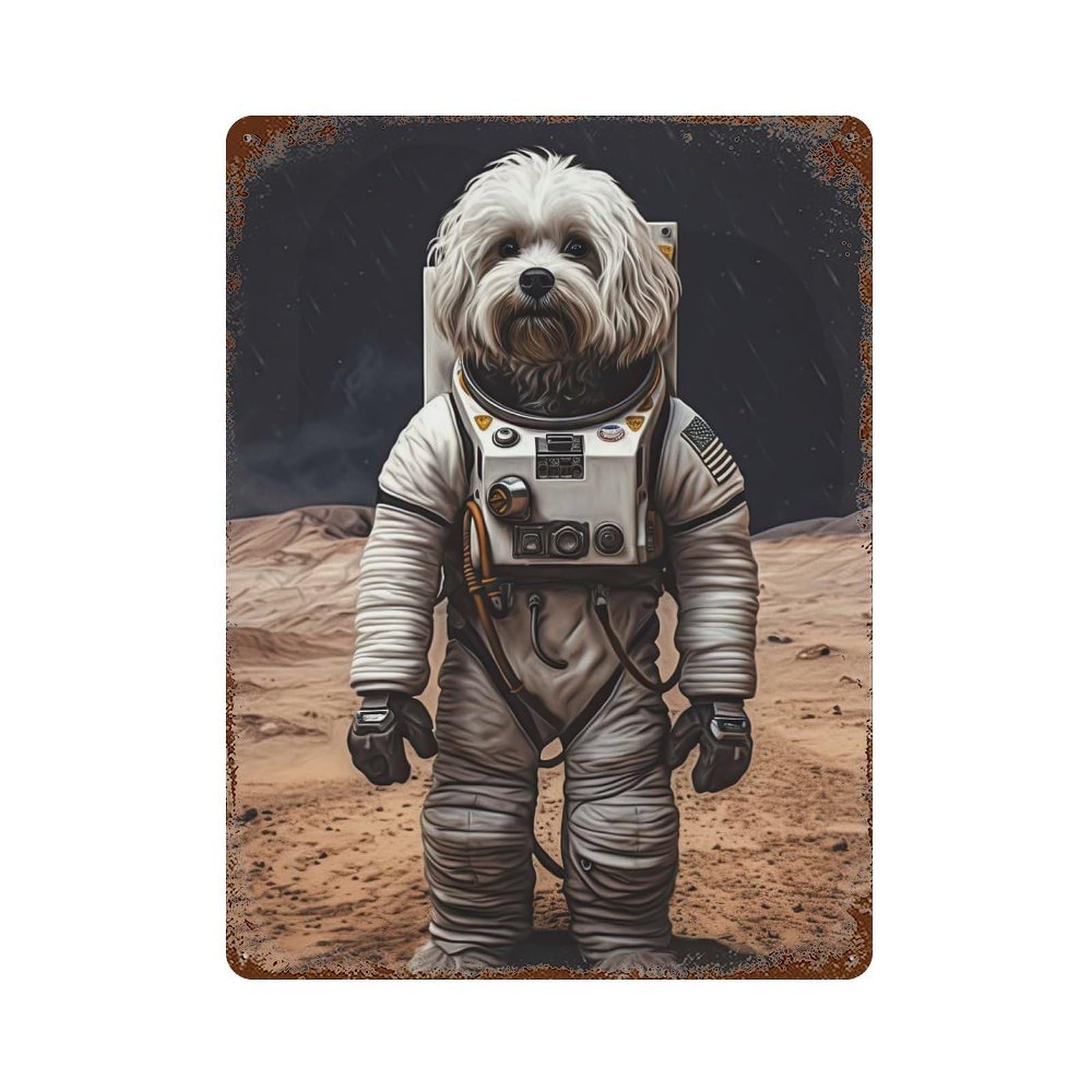 Distressed Metal Wall Sign Havanese Astronaut On Mars 15.7"x11.8", Decorative Metal Wall Art for Farmhouse, Kitchen And Entryway Decor