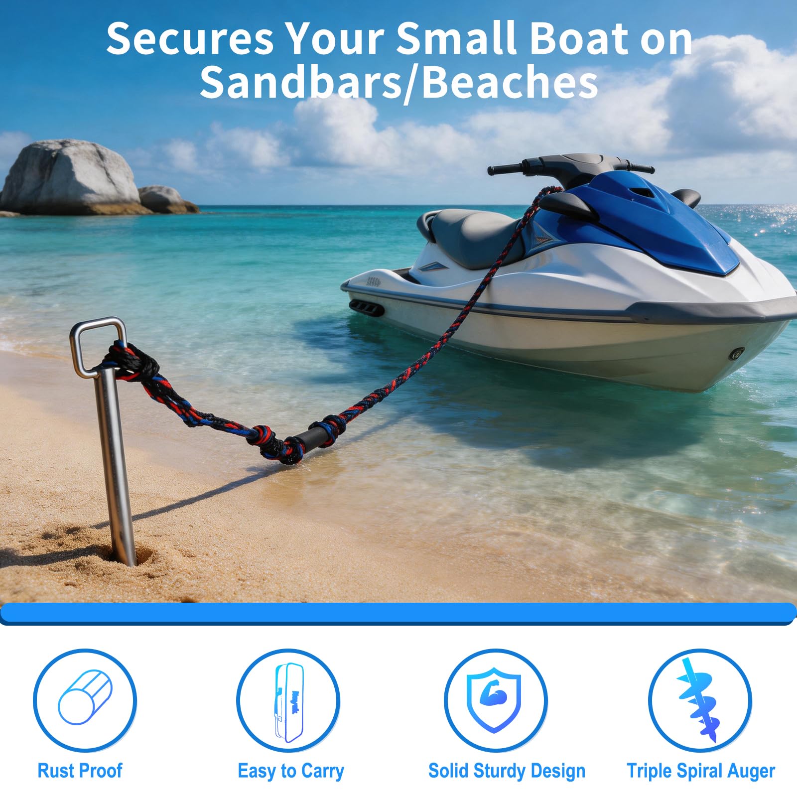 itayak Anclaje de arena para barco, de acero inoxidable 316 PWC, ideal para pontón, kayak y esquí acuático, se mantiene de forma segura cerca de la playa de arena o aguas poco profundas, diseño