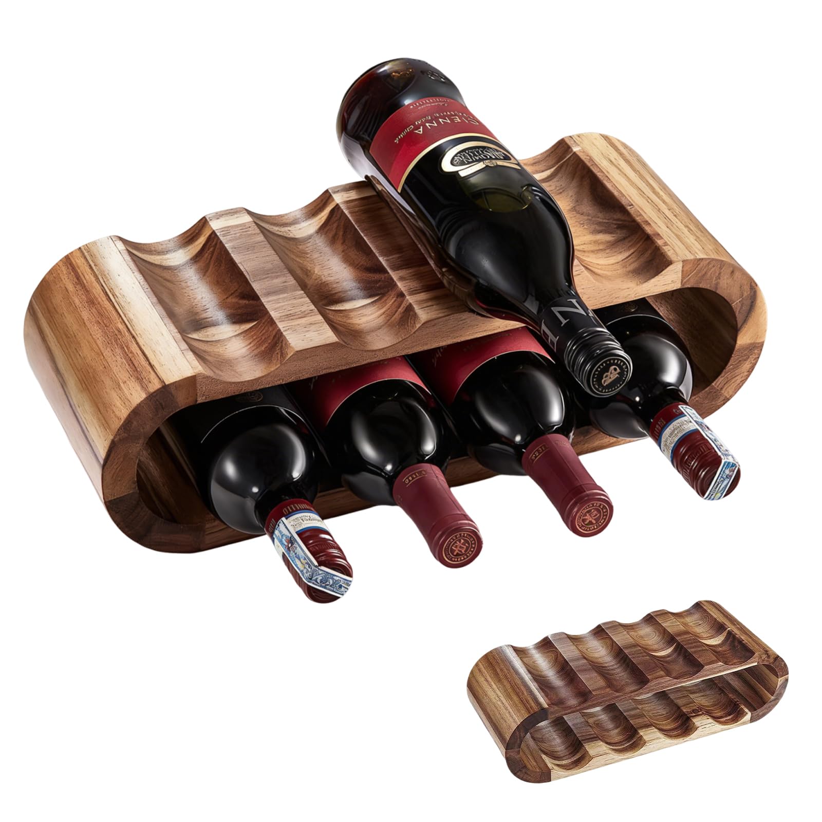 Wooden Wine Rack, 2-Tier 8-Bottle Free Standing Countertop Holder Stand
