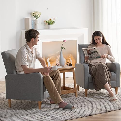 Miniatura 23 de COLAMY - Sillón moderno con cojín para sala de estar, sofá individual y auxiliar para ocio y lectura, tapizado en tela con patas de madera, color