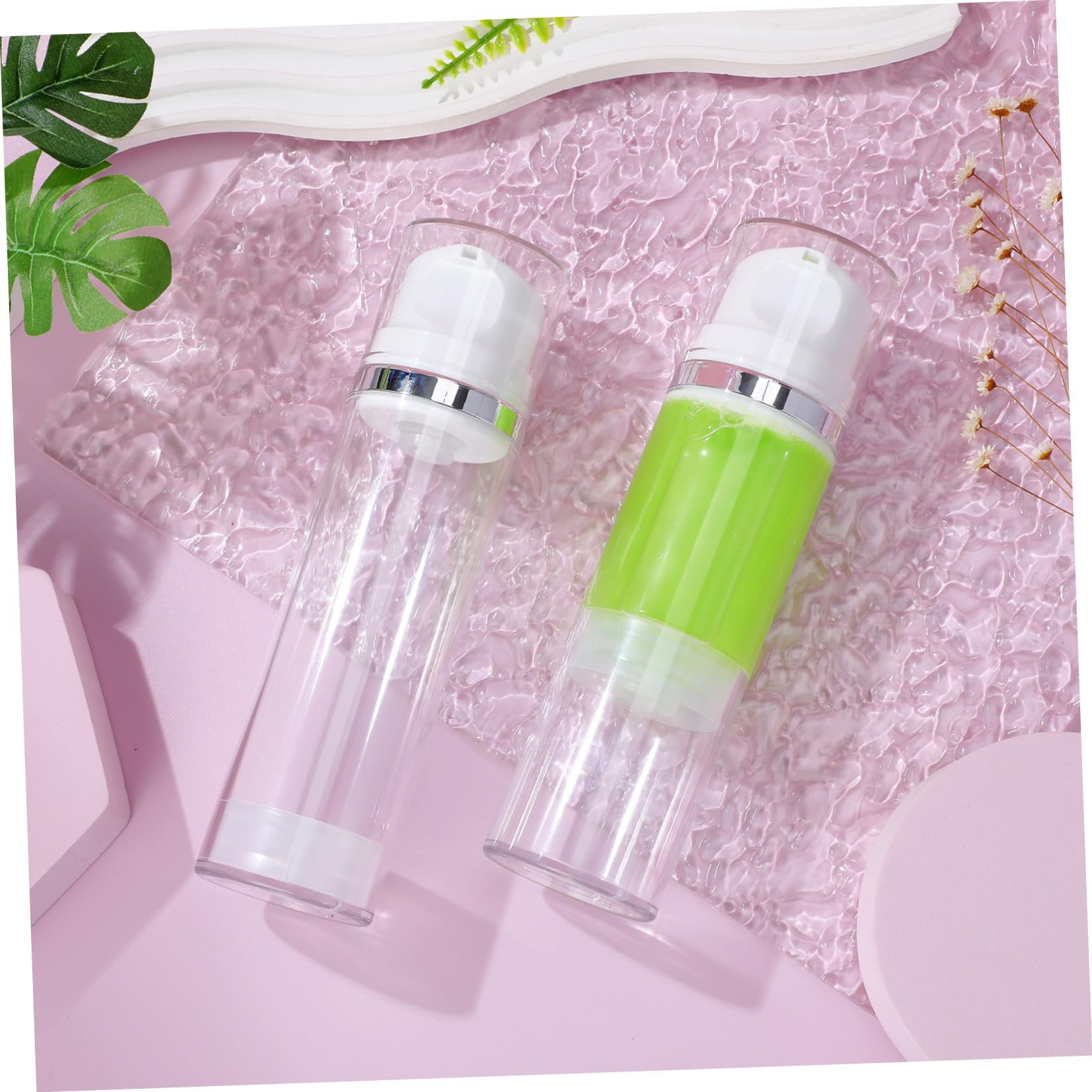 Flacone Pompa Airless 150ml 2 Pezzi Contenitore per Lozione Trasparente Abs Bottiglia da Viaggio Coperchio Erogatore per Crema Viso e Balsamo Adatto a Viaggi e Uso Quotidiano