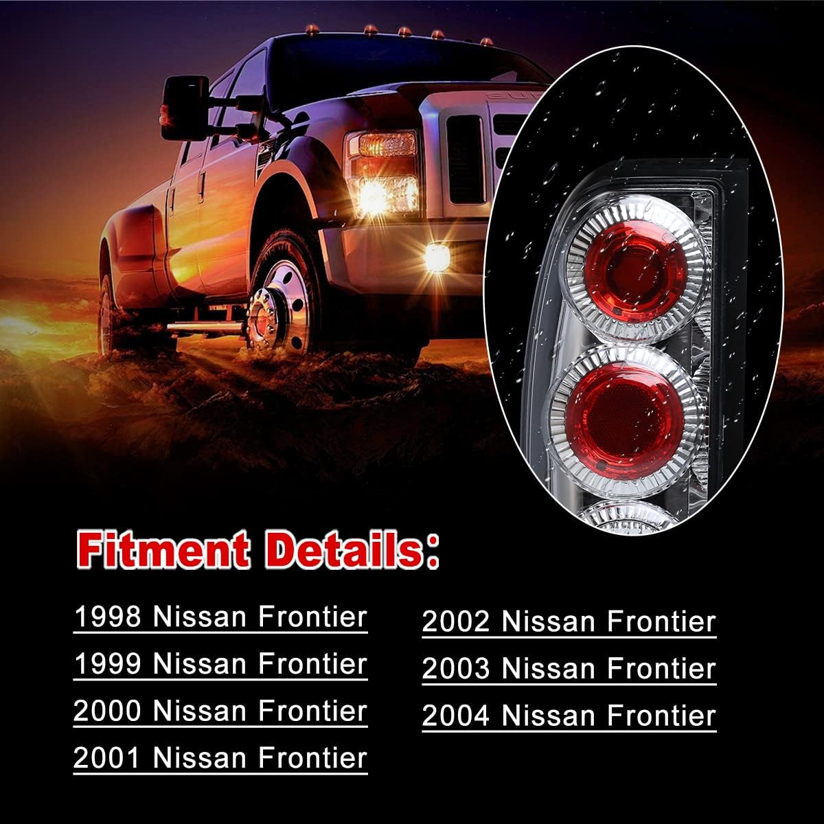 ROXX Tail lights for 1998-2004 Nissan Frontier, Taillights Cover with HD Lens, Black Housing, Tail Lamps Replacement, Passenger & Driver Side (Chrome Housing+ Clear Lens)