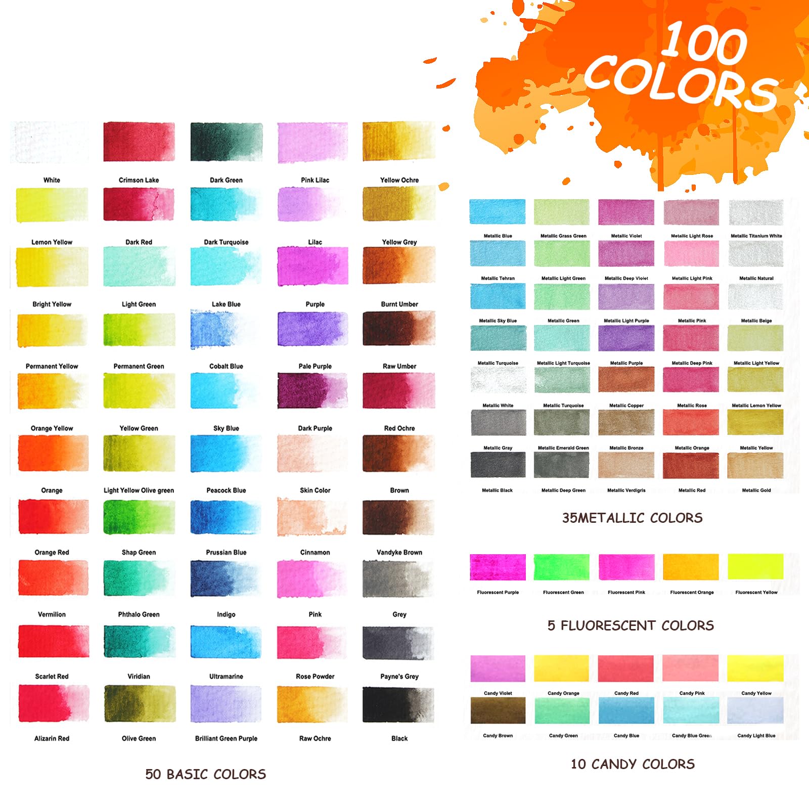 Set de Peinture Aquarelle Solide 100 Couleurs Kit Enfant Débutant