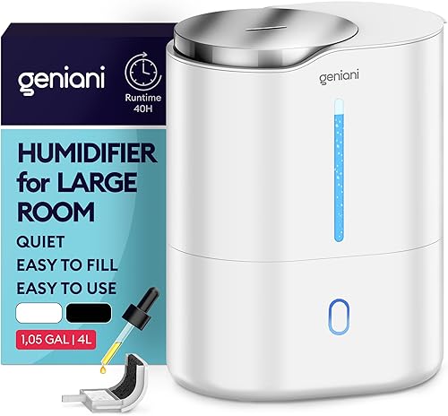 GENIANI Humidificador ultrasónico de niebla fría para dormitorio, habitaciones grandes, hogar, 4 litros. Humidificador fácil de llenar y limpiar