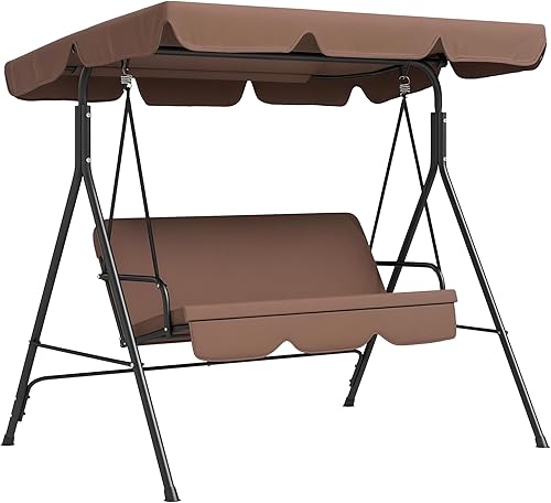 Miniatura 15 de Outsunny Silla columpio de 3 asientos para patio al aire libre con cojín extraíble, soporte de marco de acero y toldo inclinable ajustable para