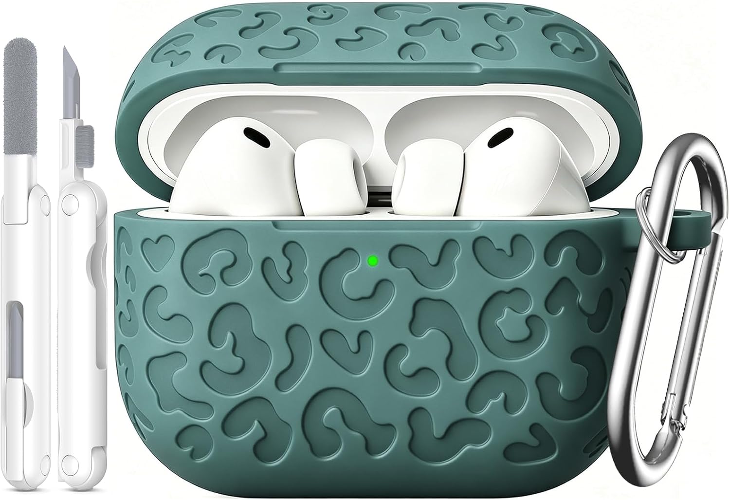 Leopard Carving for AirPods 4 Case (Black) | Pattern Design Cute Soft Silicone Protective Cover for Man/Women/Girly-with Keychain&Cleaning Kit