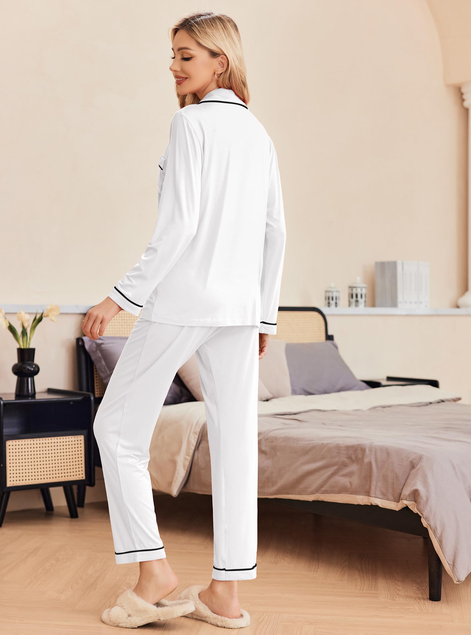 Ekouaer Pigiama Donna Maniche Lunghe Set Pigiama a Due Pezzi con Bottoni Abbigliamento da Notte Morbido Sleepwear Top e Pantaloni Pigiama XS-XXL