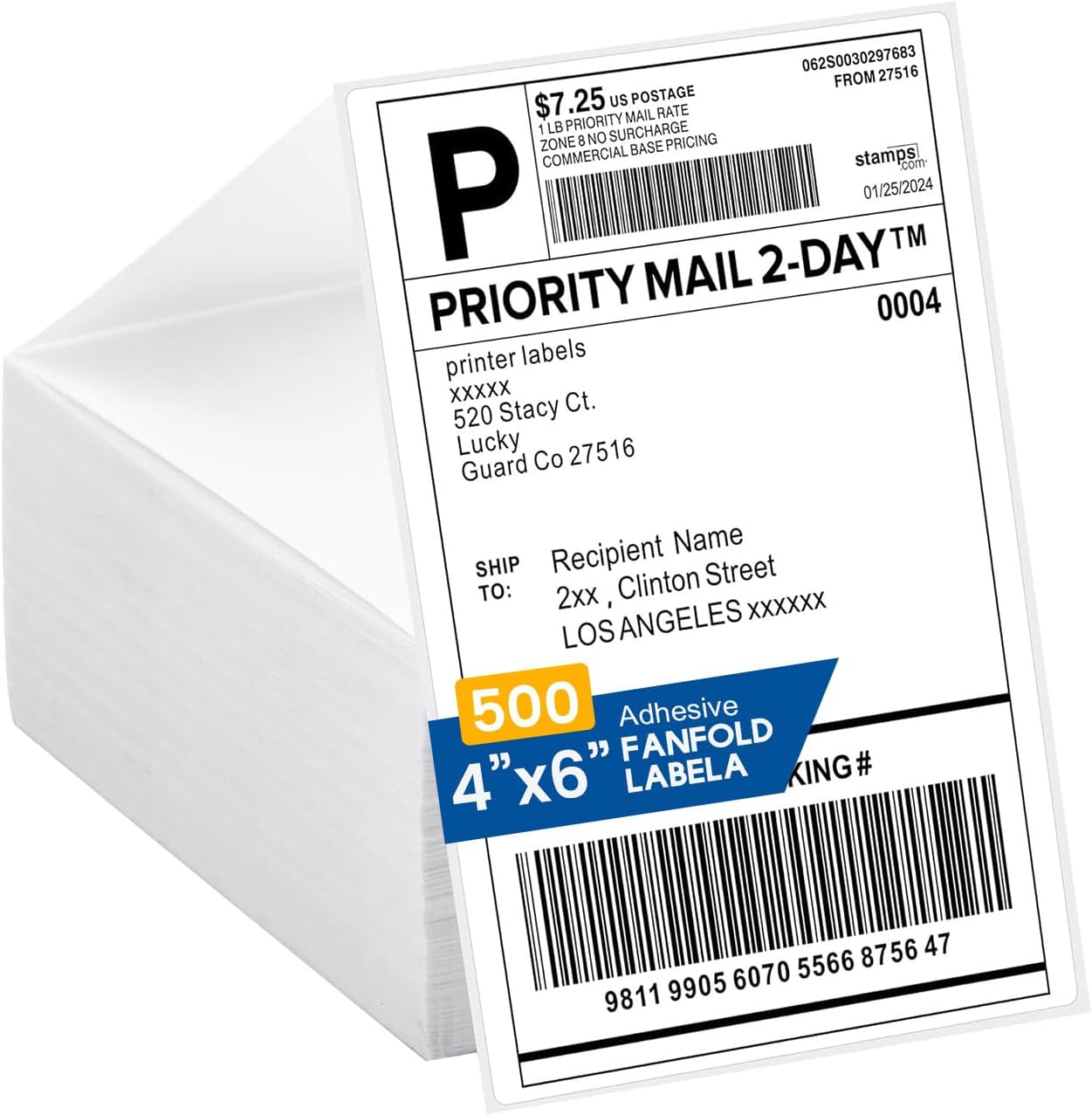 Thermal Direct Shipping Labels - 4 x 6 inches Per Fanfold Labels - Pack of 500 Perforated Waterproof Tape for Small Business - Compatible for Zebra for Rollo NULLTONEX