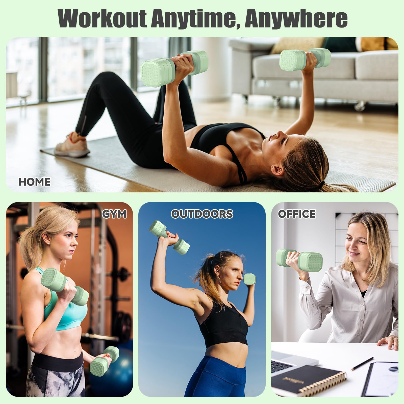 Sportneer Knob damskie szybkie zwalnianie hantle kwadratowe 2,3 kg*2 zielone ADB-05