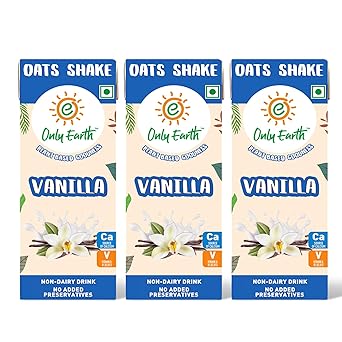 Only Earth Oats Shake – Vanilla | No Added Preservatives | Cholesterol-Free | Guilt-Free | With Calcium & Vitamins D, B1, B2, B12 | 200ml (Pack of 3) - image, photos