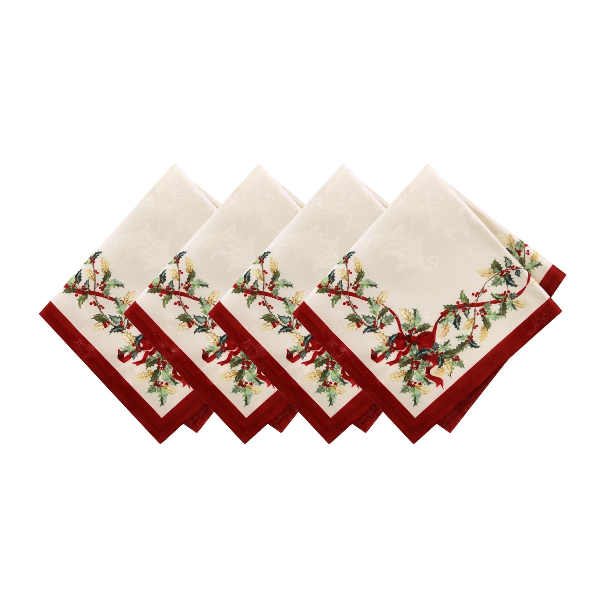 Elrene Home Fashions Villeroy & Boch Winter Bows & Garland Christmas/Holiday Cloth Napkins, Set of 4