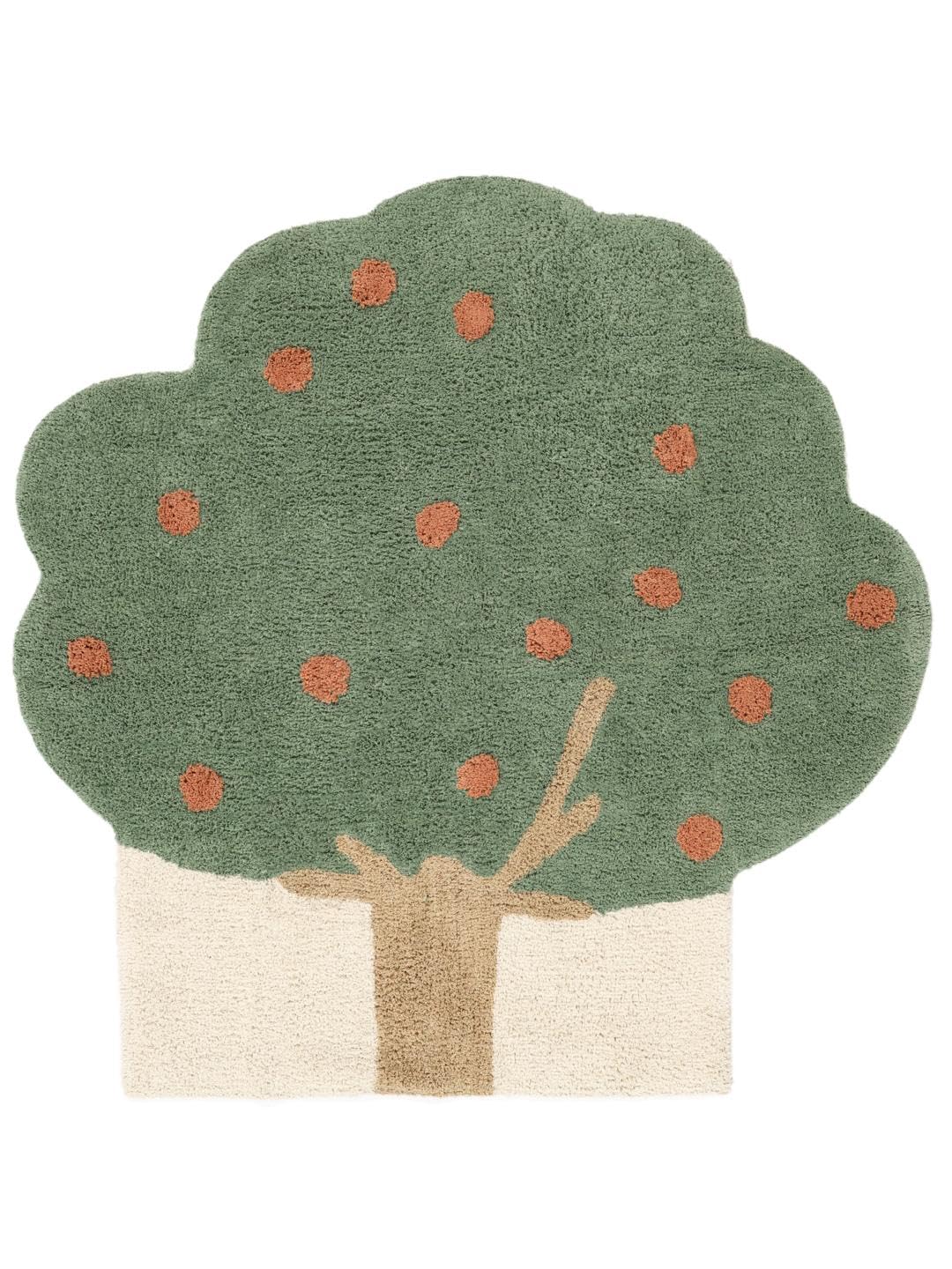 RugVista Apple Tree, Tapis pour Enfants, Modernes, 150 x cm, Poil Ras, Chambre d'enfant, Lavage en Machine, sans Produits Chimiques Dangereux, Vert/Terracotta