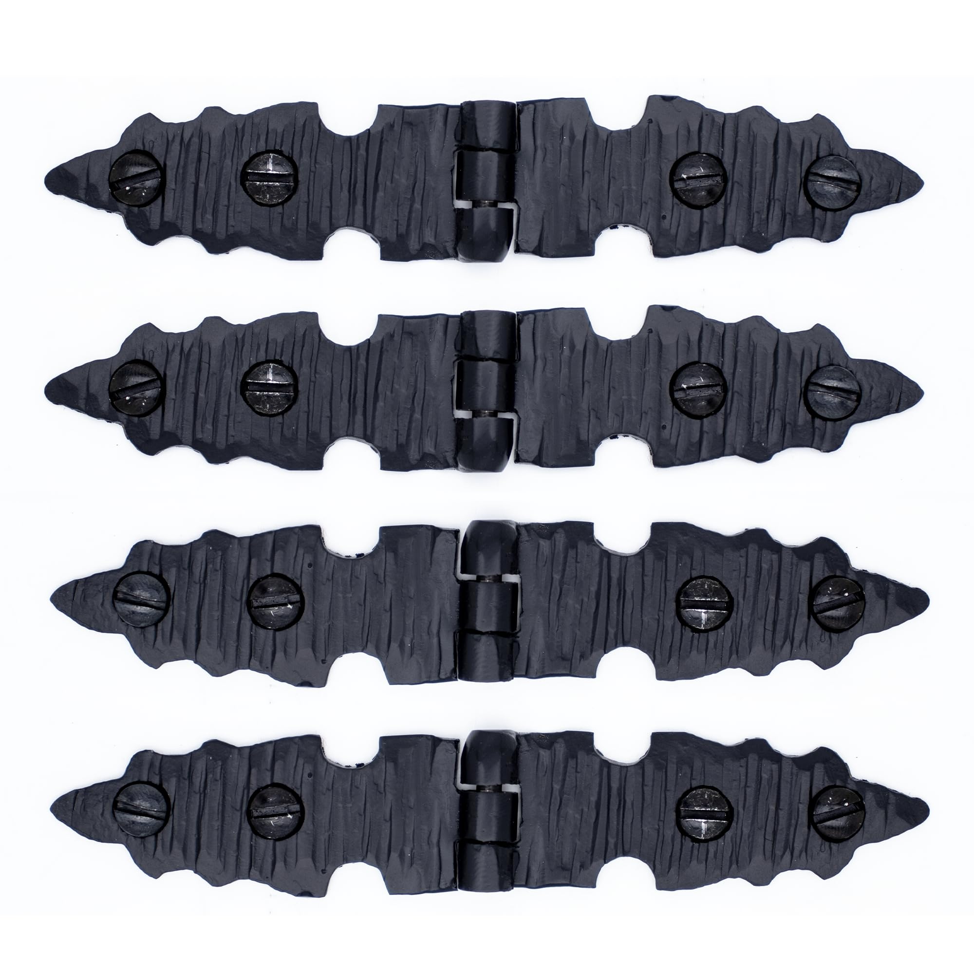 4 Pack 4 inch Decorative Hinges Black Wrought Iron Hinges Decorative Hinges Small Flush Mount Western Style Hinges Vintage Furniture Hardware The Castile Series by Borderland Rustic Hardware