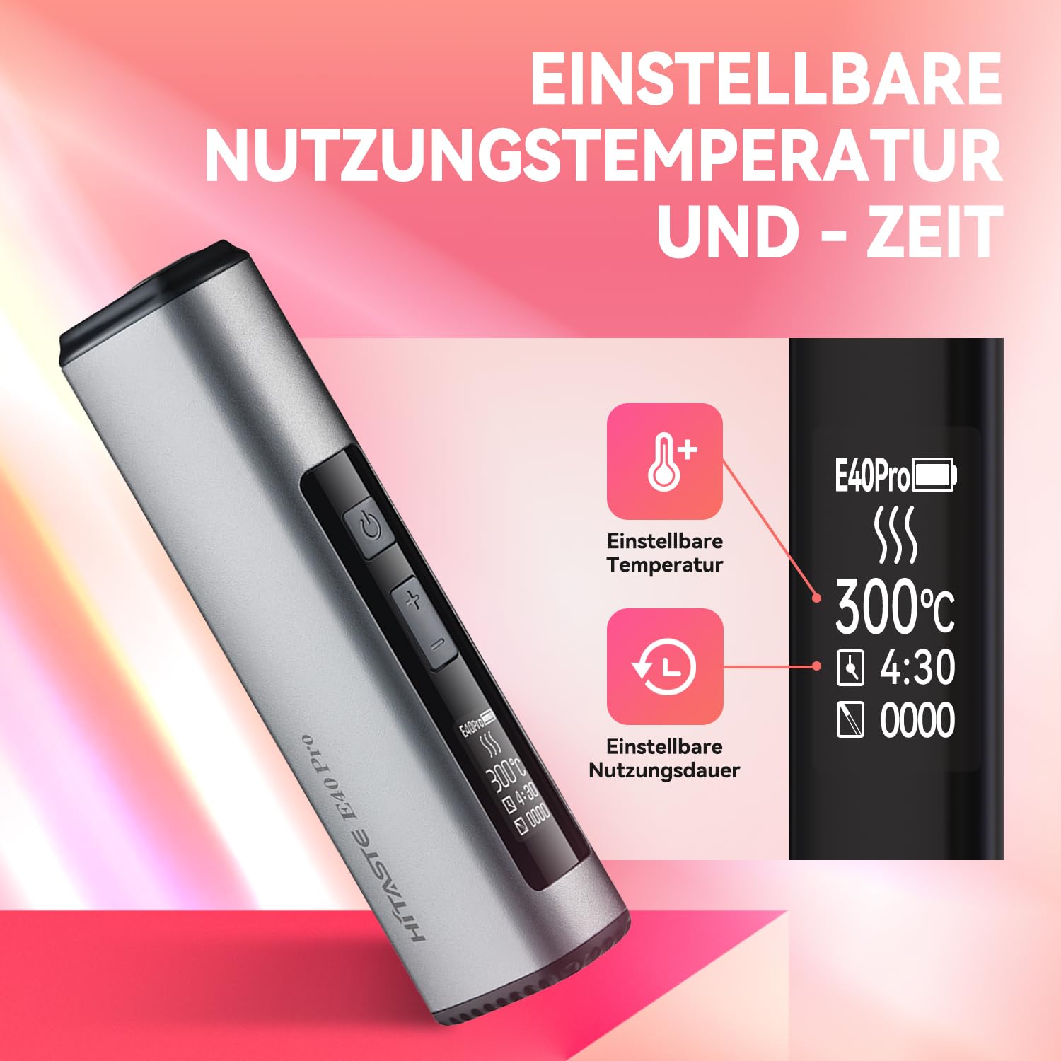 HI TASTE E40 Pro Tabakerhitzer Kompatibel mit IQOS ILUMA TEREA, Großartiger Geschmack, 3200mAh Großer Akku, Trocknungsfunktion, Klares OLED-Display, Metallausführung (Metall Schwarz)