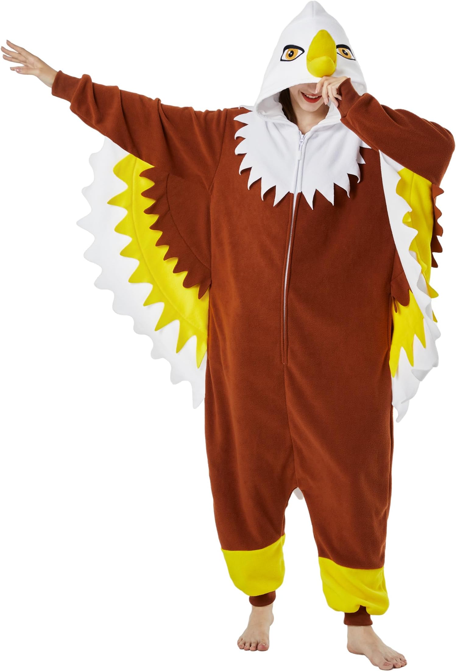 Eagle Costume Adult Animal Fierce Hawk Onesie Pajamas Women Men Halloween Cosplay Sleepwear Costume Brown