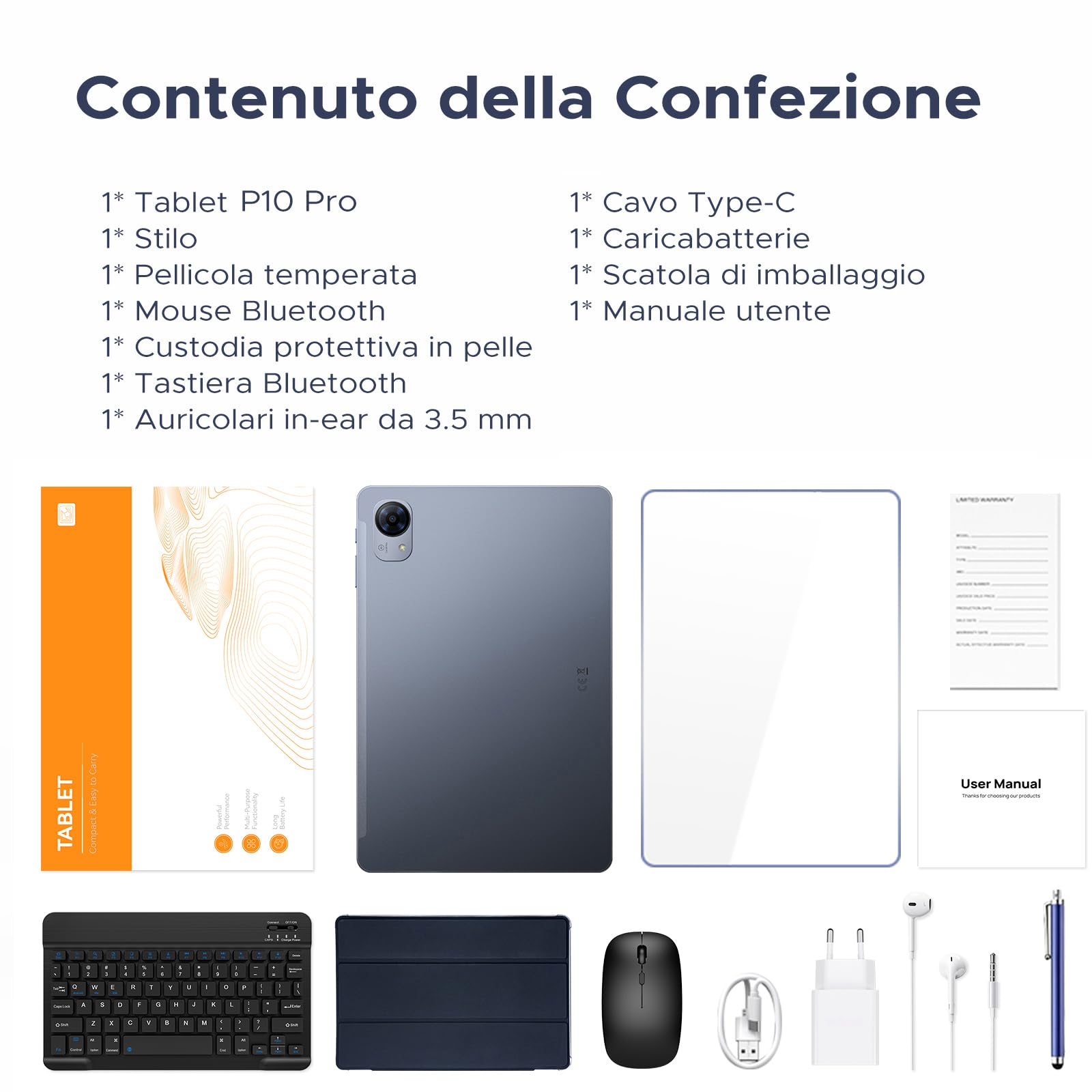 P10 Pro Tablet Android 16, Tablet 10 Pollici con Gemini AI, 120Hz, Octa-Core T7250, 48GB RAM+128GB ROM/2TB TF, 8800mAh, 13MP+5MP, Face ID/GPS/FM/Jack 3,5 mm, Tablets con Tastiera e Penna, Grigio