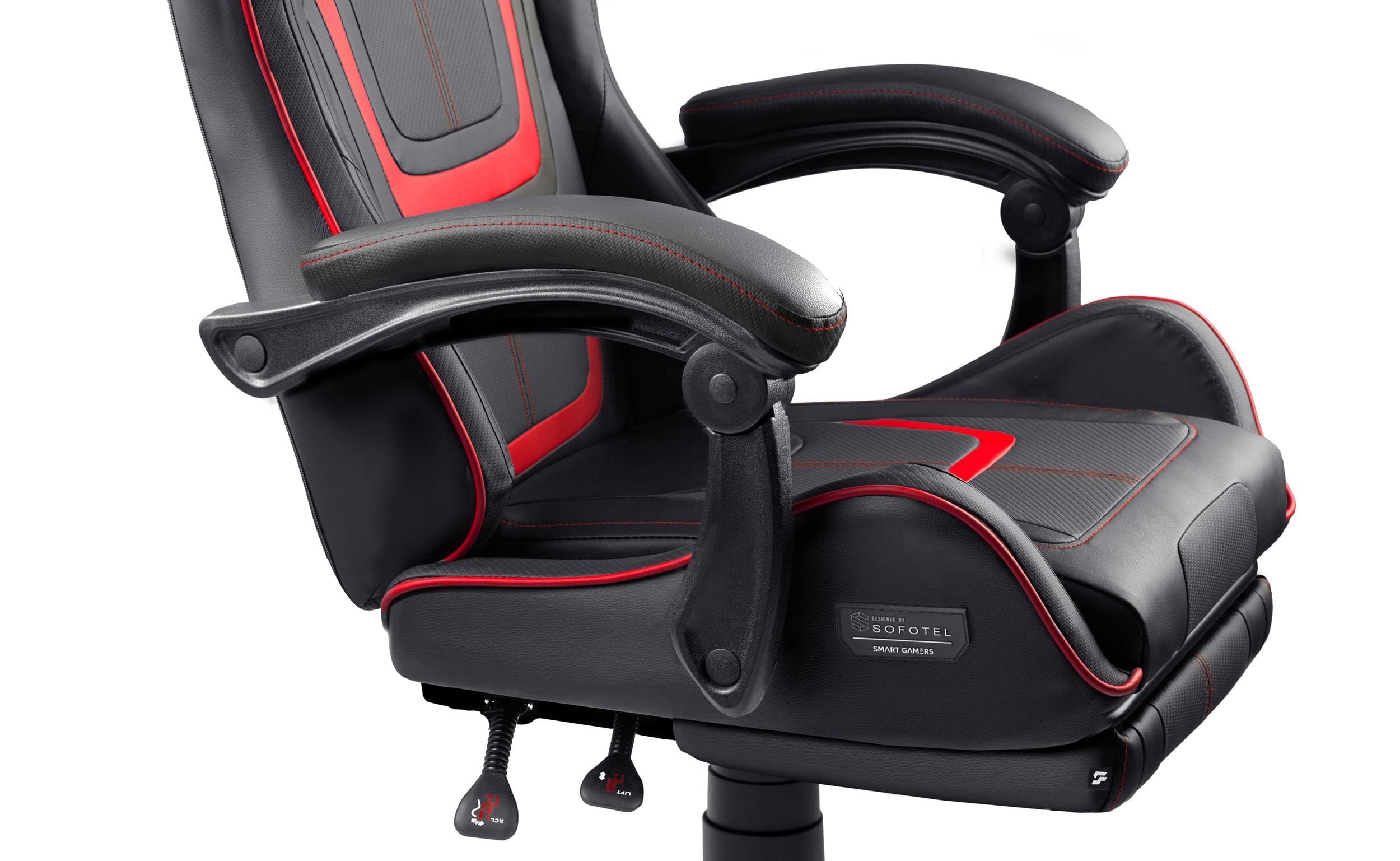 Sedia da gioco - Sedia da gioco ergonomica da ufficio - con poggiapiedi a secchiello - Regolabile e girevole - Per lavoro, giocare e rilassarsi - 120 kg - Nero, Rosso