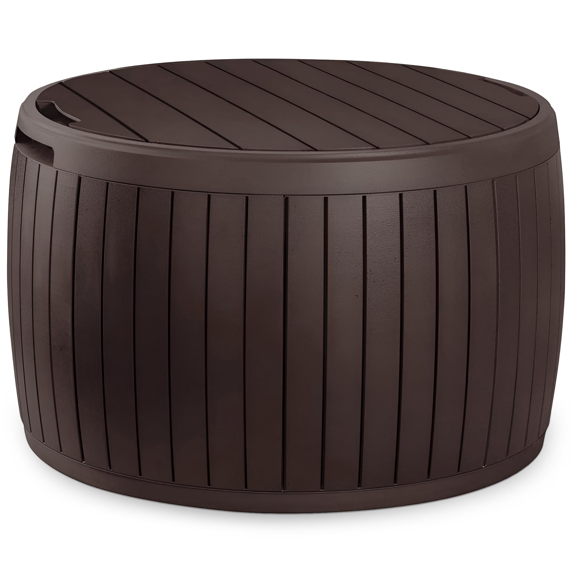Keter Circa 3-in-1 Outdoor Resin Ottoman Deck Storage Box with 37-Gallon Storage, All-Weather, Easy Assembly, Stylish Patio Table and Seat, Brown