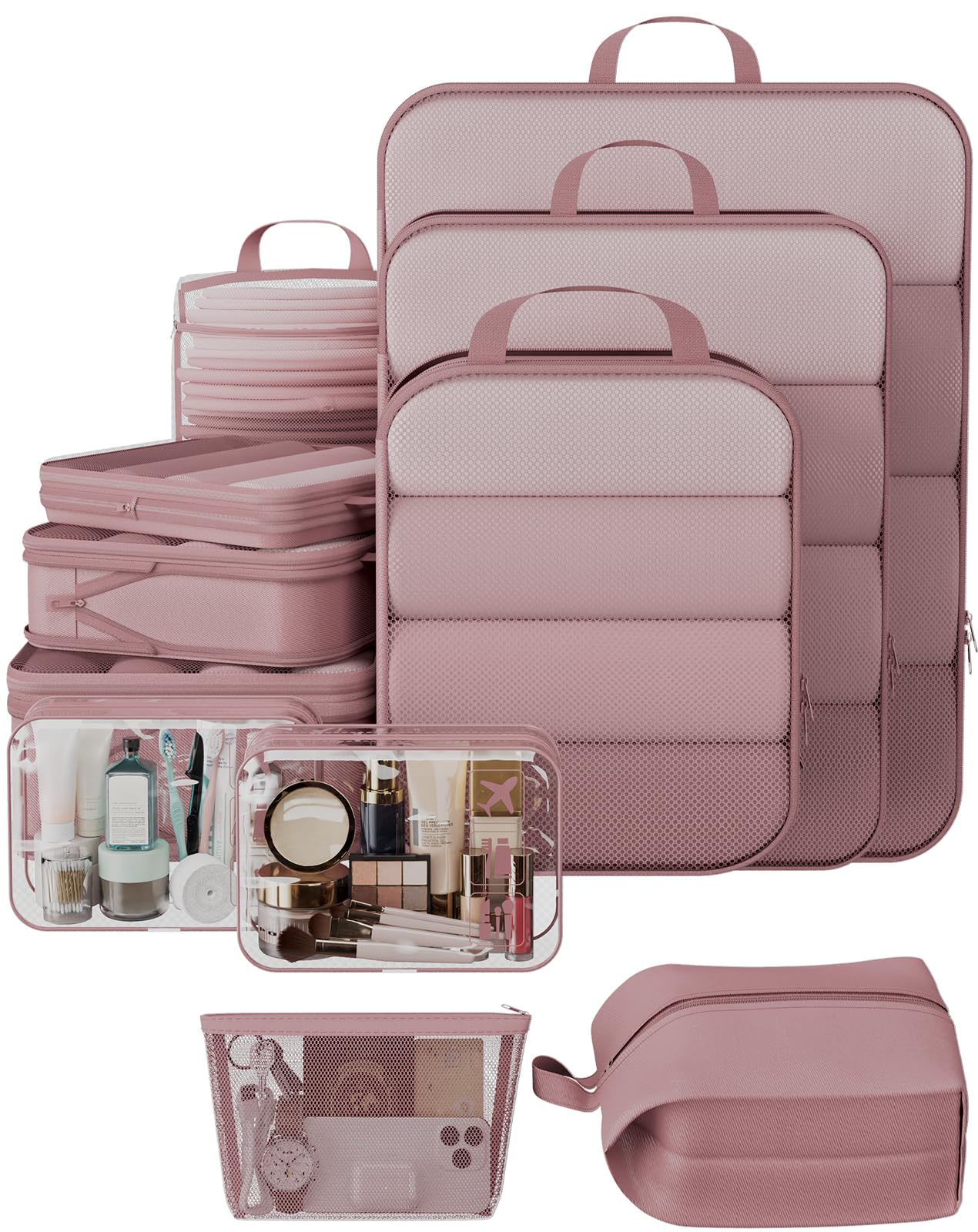 Veken 11 Set Compression Packing Cubes for Travel Essentials,Compressible Expandable Large Luggage Suitcase Organizer Bags for Clothing,Durable Space