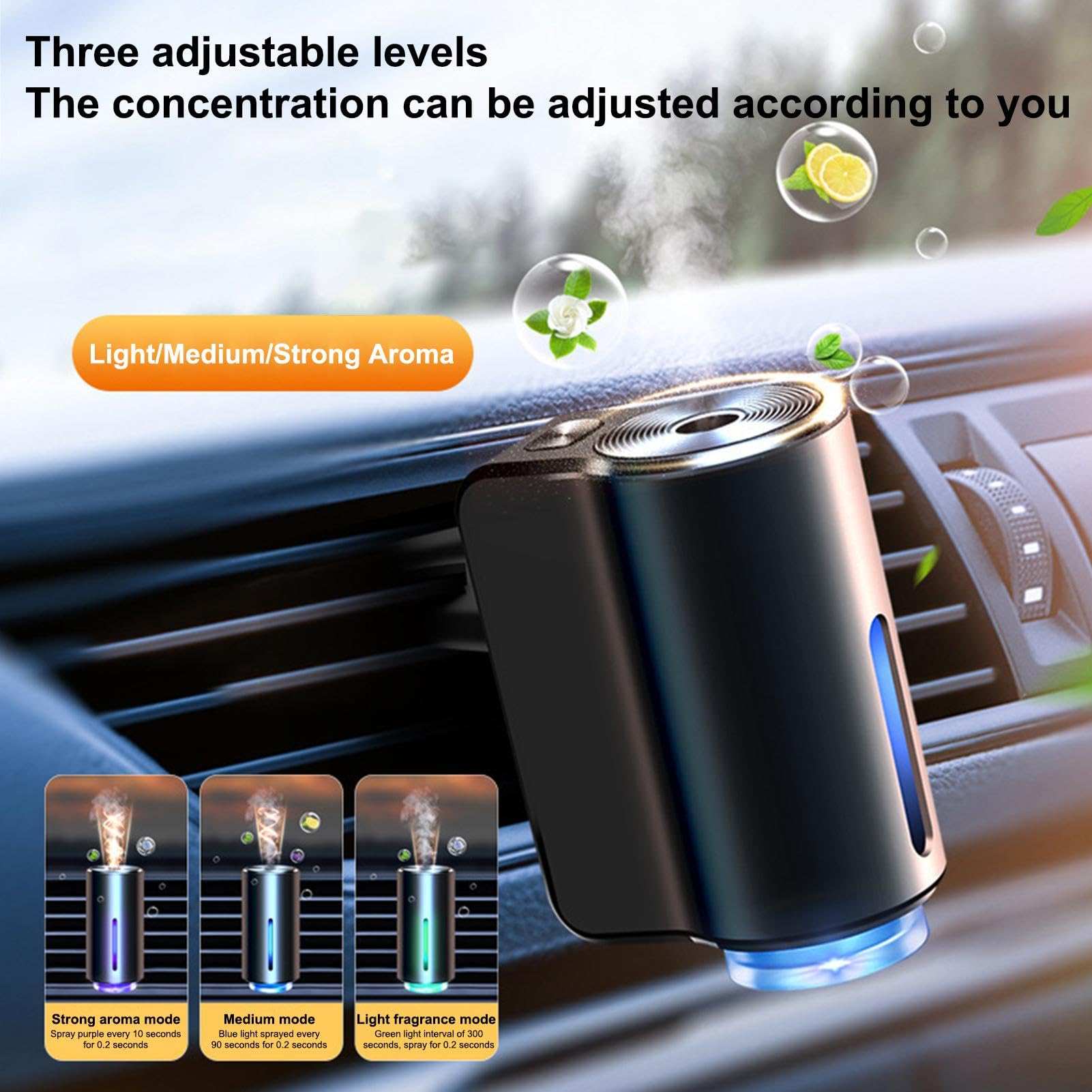 Difusor de fragancia inteligente para coche,Ambientador inteligente para coche - Ambientador para coche | Difusor de para coche ajustable de 3 modos, difusor de terapia para coche con 3 botellas de ac