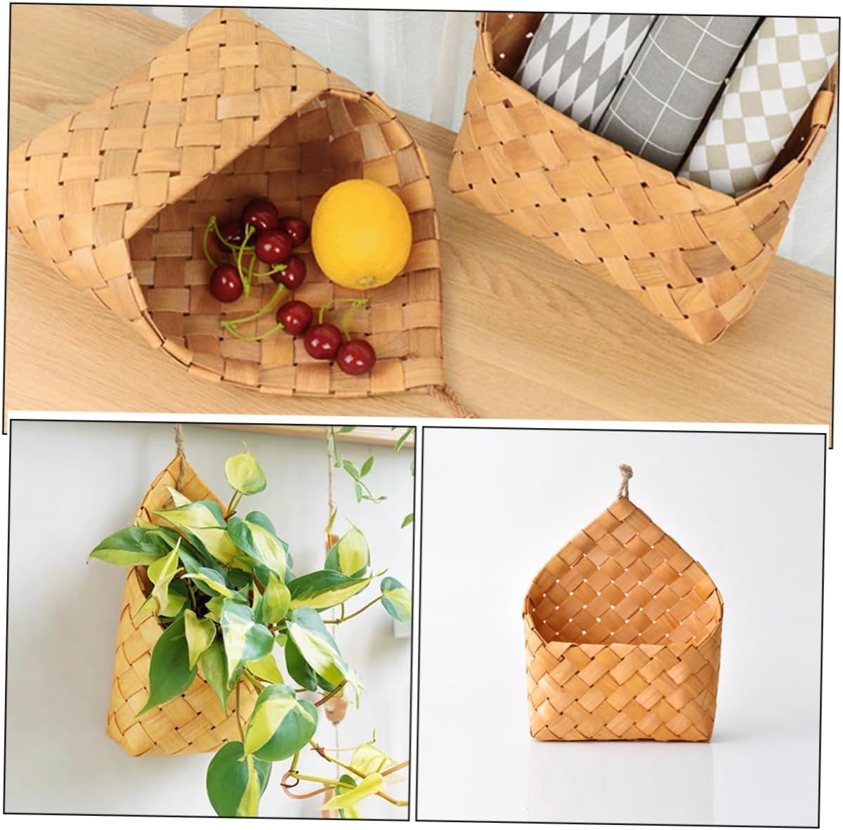 6pcs Elegant Handwoven Wall Hanging Baskets Storage Baskets Kitchen Fruit Hanging Flower Home Decor